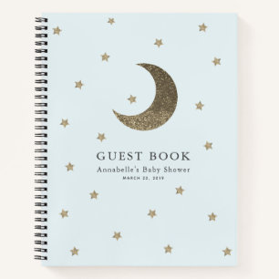 Gold Moon & Stars Blue Baby shower Livre d'or