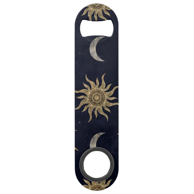 Gold Moon Sun Mandala Blue Night Sky Motif (Devant)