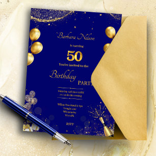 Gold & Navy 50th Birthday Party Invitation