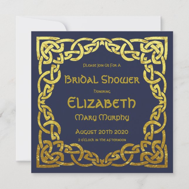 Gold & Navy Blue Celtic Knot Invitation (Devant)