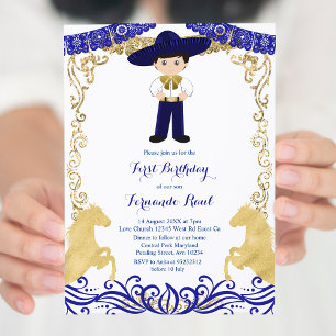 Gold Navy Blue Fiesta Boy Invitation d'anniversair