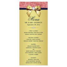 Gold Navy Coral Sequins Diamonds Bow Mariage Menu
