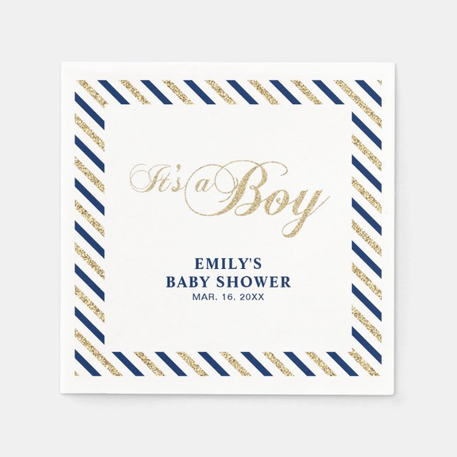 Gold & Navy | Serviette en papier moderne pour Bab (Devant)
