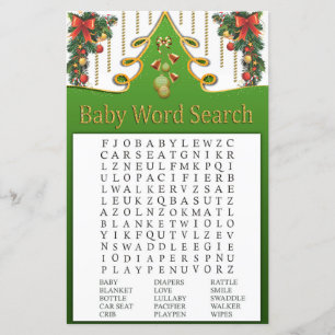 Gold noël arbre Baby shower Word Search Jeu