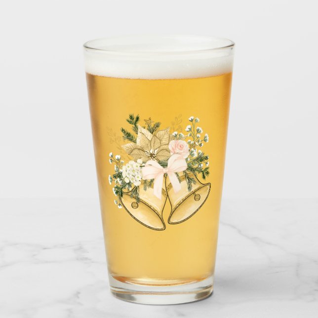 Gold Noël Bell Star Fleur blanche Tumbler en verre (Devant (rempli))