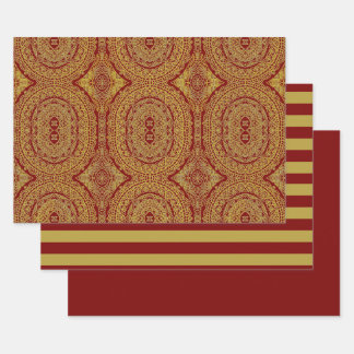 Gold On Red Mandala Wrapping Feuille Set de 3
