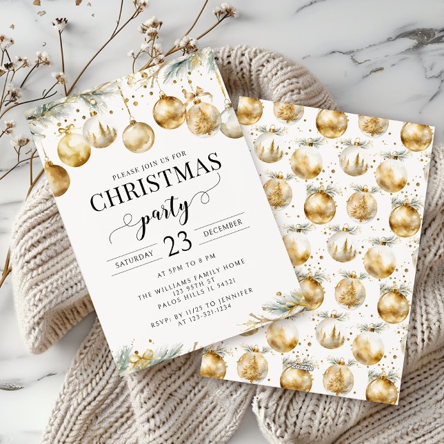 Gold Ornaments Christmas Tree Party Invitation (Créateur téléchargé)