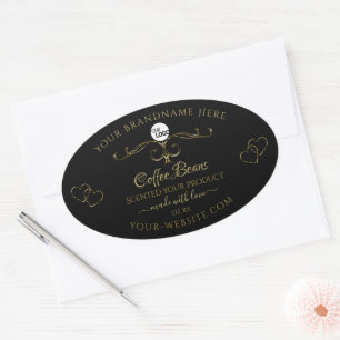 Gold Ornate Cute Hearts Black Product Étiquette Lo