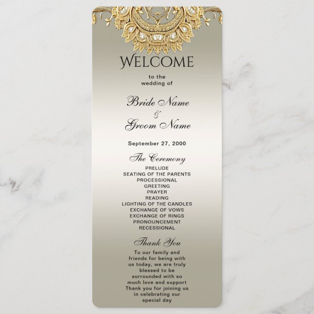 Gold Ornate Wedding Programme (Devant)