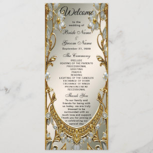 Gold Ornate White Floral Wedding Programme