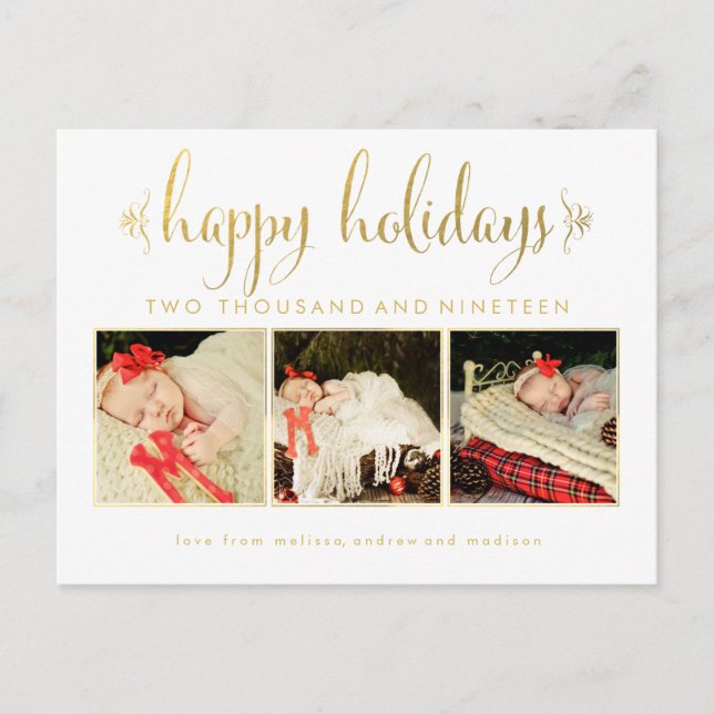 Gold Our Baby 1st Christmas Photo Frame Carte post (Devant)