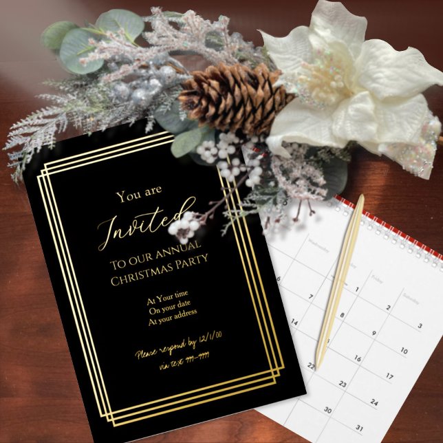 Gold Over Black Christmas Foil Invitation Card (Créateur téléchargé)
