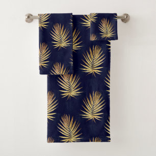 Gold Palm Feuille Navy-Blue Artwork Coque-Mate iPh
