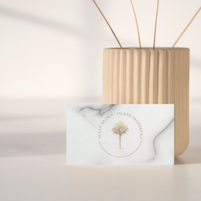 Gold Palm Tree Logo Marble Motif Carte de visite (Créateur téléchargé)