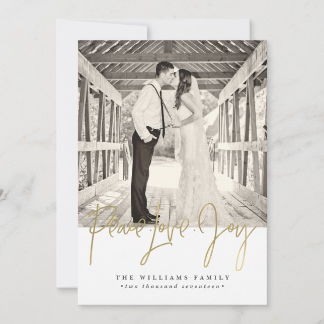 Gold Peace Love Joy Cartes de Noël (Devant)