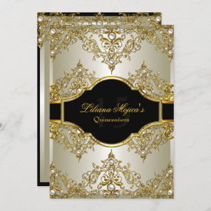 Gold Pearl Vintage Glamor Quinceanera Invitation 2