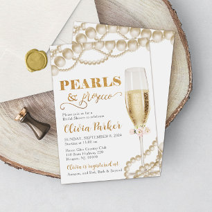Gold Pearls et Prosecco Invitation à la douche nup