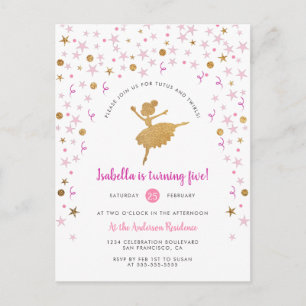 Gold & Pink Confetti Ballerina Invitation Annivers