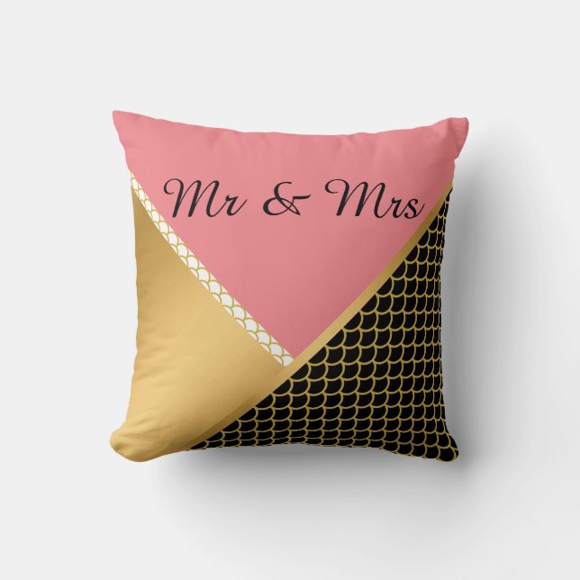 GOLD PINK NOIR MERMAID DESIGN MARIAGE COUSSIN (Recto)