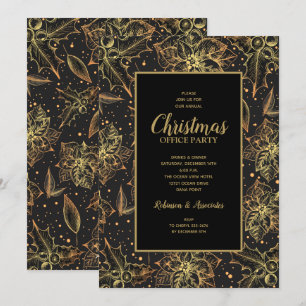 Gold Poinsettias Floral Invitations de Noël