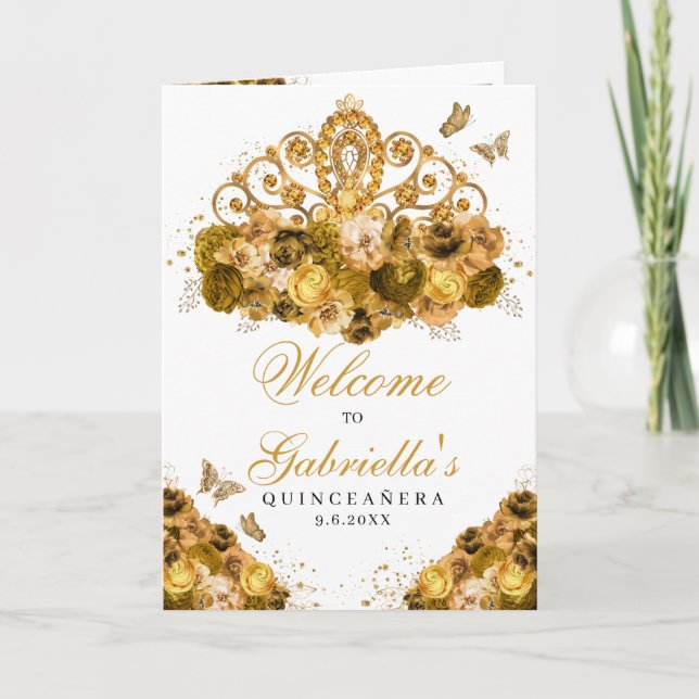 Gold Princess Tiara Quinceanera Programme (Devant)