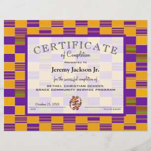 Gold Purple Africa Kente Certificat d'achèvement