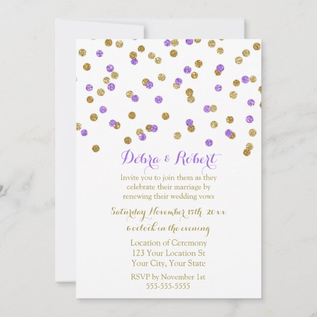 Gold Purple Confetti Vow Renewal Invitation (Dos)