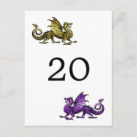 Gold Purple Dragon Numéro de table Carte postale