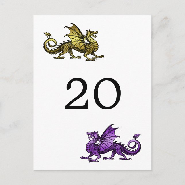 Gold Purple Dragon Numéro de table Carte postale (Devant)