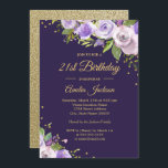 Gold Purple Sparkle Floral 21e Invitation d'annive<br><div class="desc">Plus joli fleurs Invitations d'anniversaire dans le Little Bayleigh Store!</div>