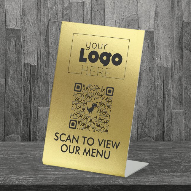 Gold QR Code No Contact Scan for Menu Table Signes (Créateur téléchargé)