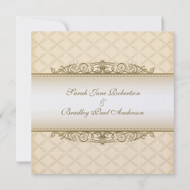 Gold Quilted Imprimer Mariage baroque Invitations (Dos)