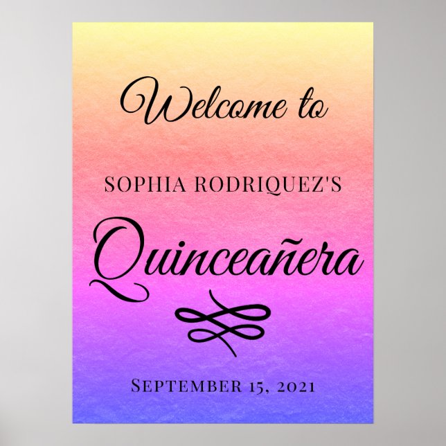 Gold Quinceañera 15th Birthday Welcome Poster (Devant)