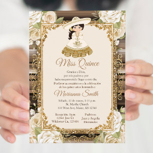 Gold Quinceanera Mexicaine Miss Quince Invitation