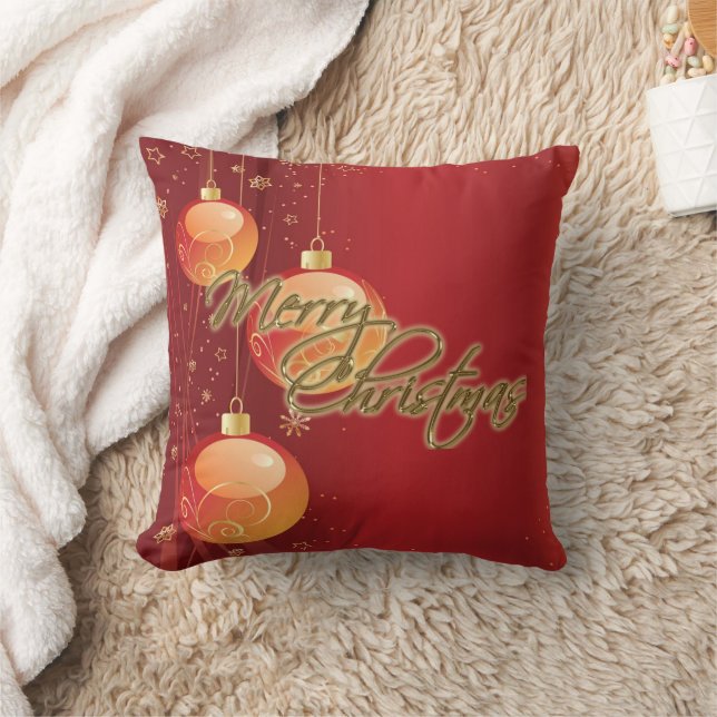 Gold Red Baubles Joyeux Coussin de Noël (Couverture)