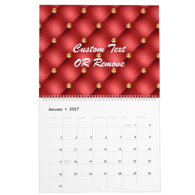 Gold Red Diamonds Tufted Leather Calendrier du tex (Jan 2027)