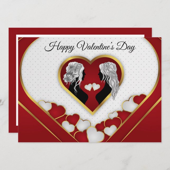 Gold&Red Heart romantique, L en LGBTQ Valentine (Devant / Derrière)