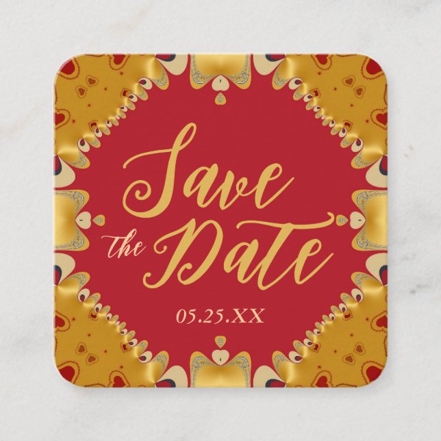 Gold & Red Hearts Enregistrer les cartes de dates (Devant)