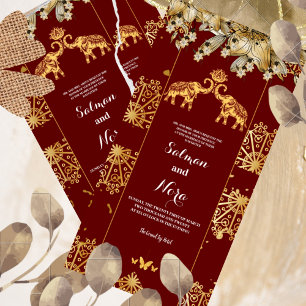 Gold RED Henna Elephants Mariage indien invitati