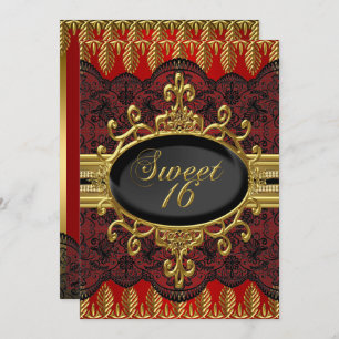 Gold Red Leaf Lace Sweet 16 Invitation de fête