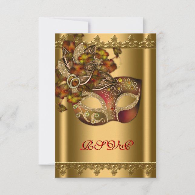 Gold Red Mask Gold Red Masquerade Party RSVP (Devant)