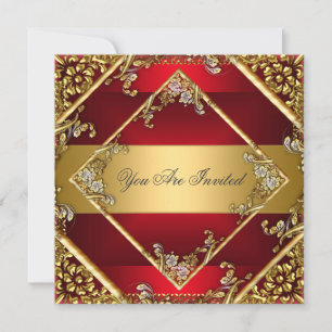Gold Red Party Invitation Cadre Floral