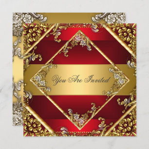 Gold Red Party Invitation Cadre Floral