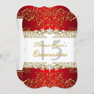Gold Red Vintage Glamor Quinceanera Invitation