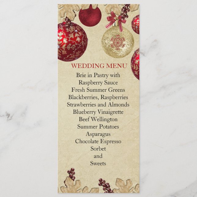 Gold/Red Winter Holiday Ornamy Menu Mariage (Devant)