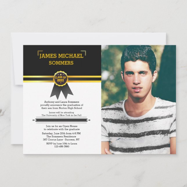 Gold Ribbon Graduate Photo Invitation (Devant)