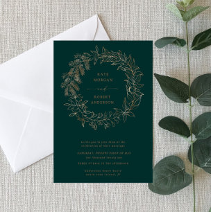 Gold Romantic Floral Wreath Faire-part de mariage