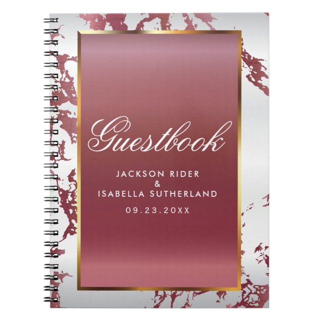 Gold, Rose Gold Marble & White Satin - Livre d'or (Devant)
