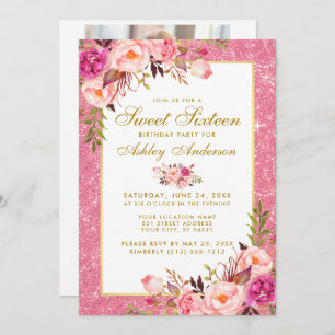 Gold Rose Sweet 16 Invitation d'anniversaire   Ret