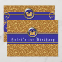 Gold & Royal Blue Crown Invitations de fête d'anni